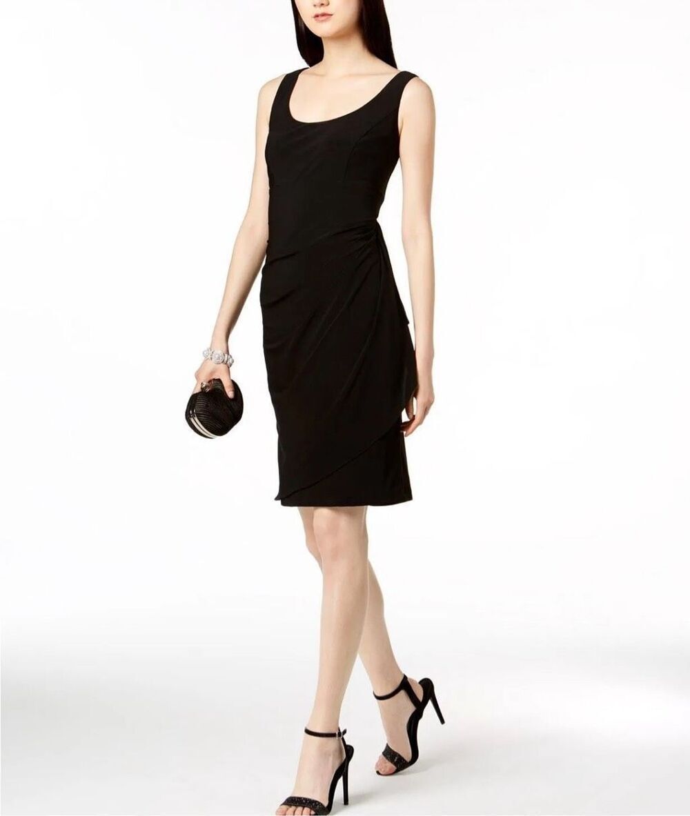 MSK Women Black Draped Scoop Neck Sleeveless Sheath Dress-SIZE 16W